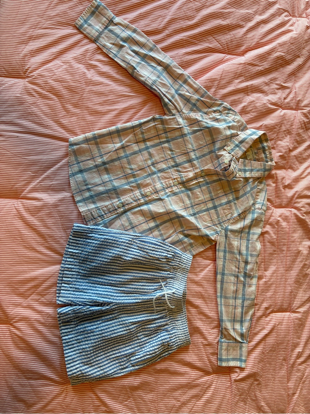 Boys Crewcuts Summer Plaid Button-Up Shirt & Seersucker Swim Shorts (Bundle/Set)